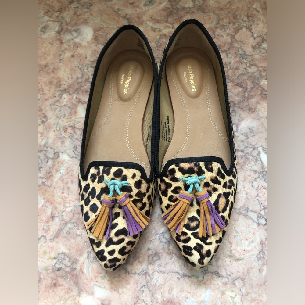 Hush Puppies Genuine Calf fur Leopard Print Tassled Flats 6.5 - Picture 3 of 6